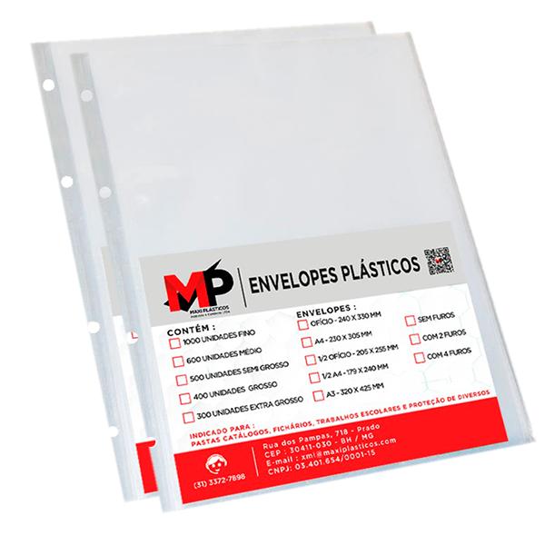 Envelope Plástico MP Médio A4 Com Furo - 50un